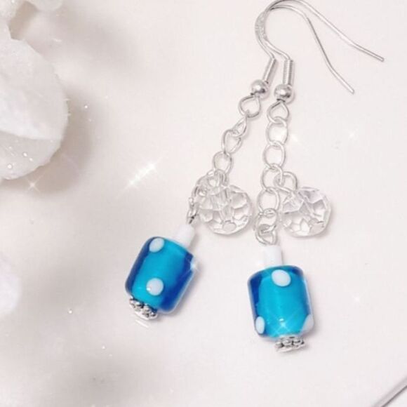 Earrings  040L# Bohemian glass earrings drop earrings blue white dangle earrings - Picture 1 of 3